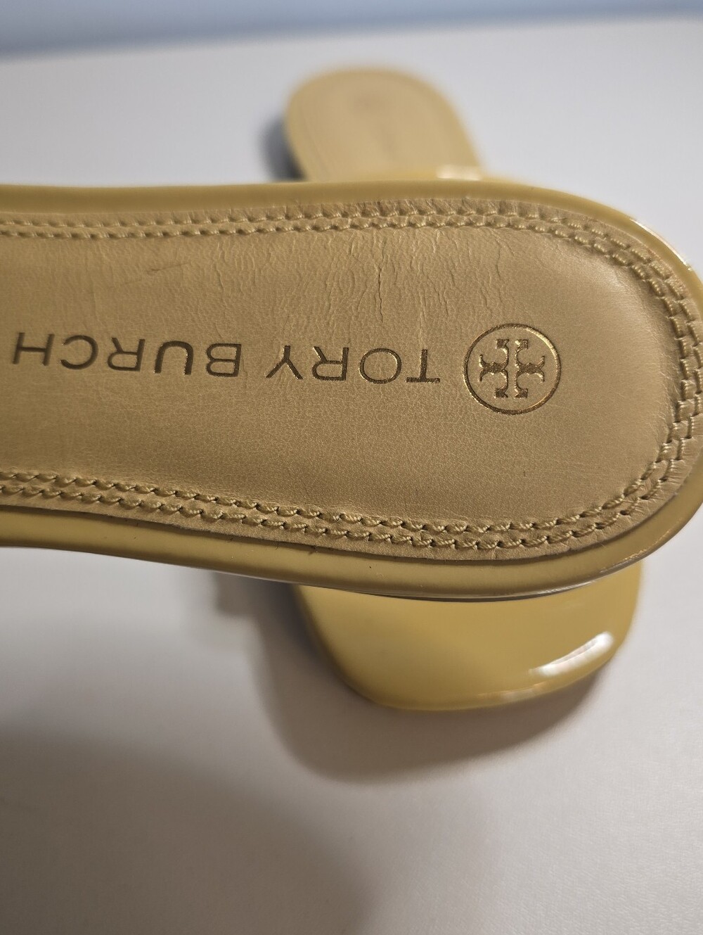Tory Burch Gold Logo Yellow Eleanor Slide Sandals All Leather 7.5 Medium - Picture 5 of 12